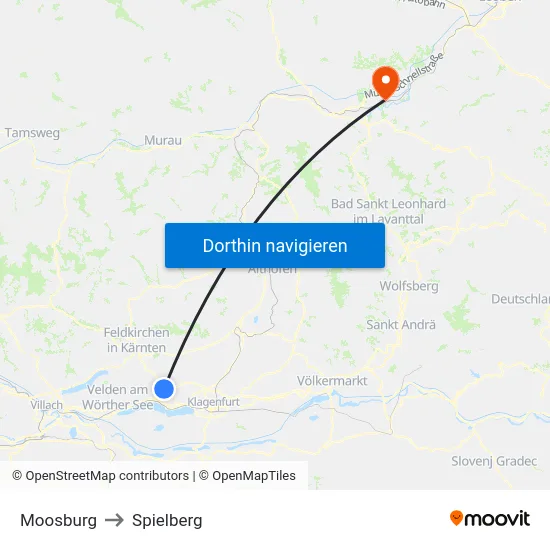 Moosburg to Spielberg map