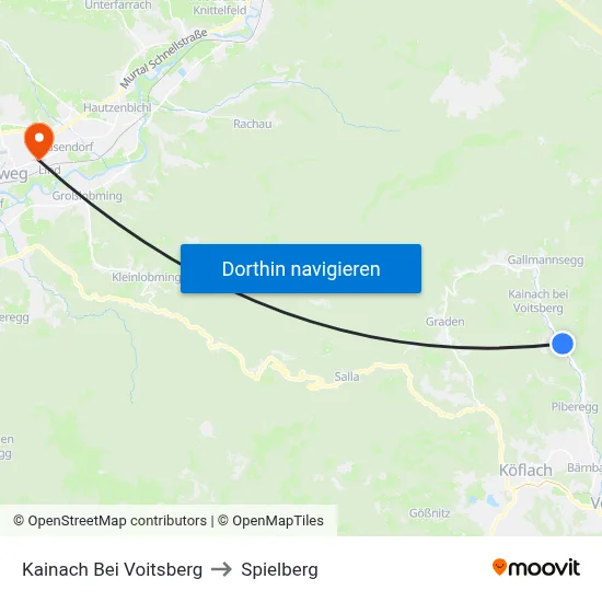Kainach Bei Voitsberg to Spielberg map