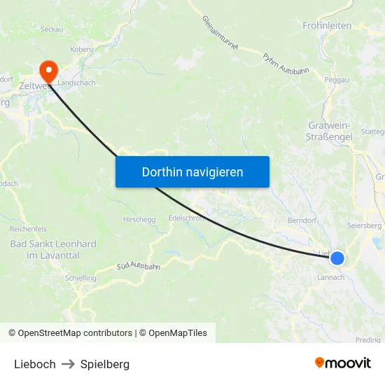 Lieboch to Spielberg map