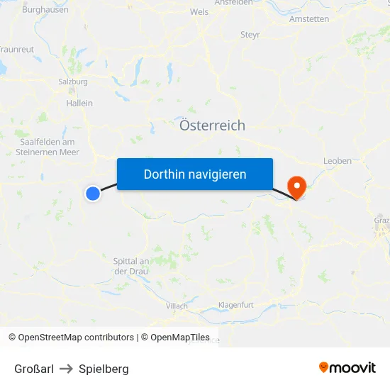 Großarl to Spielberg map