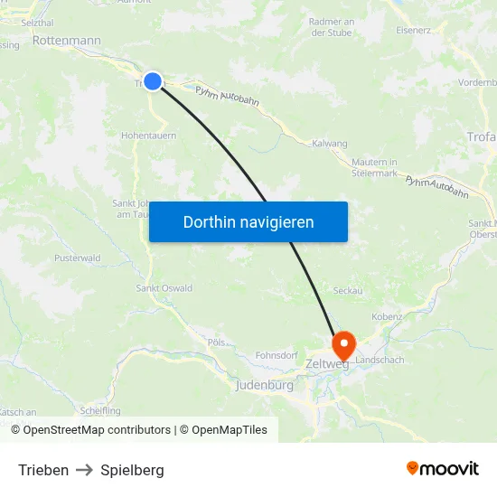 Trieben to Spielberg map