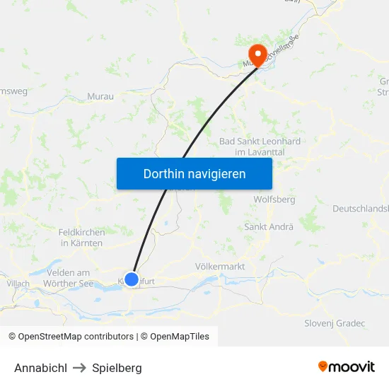 Annabichl to Spielberg map