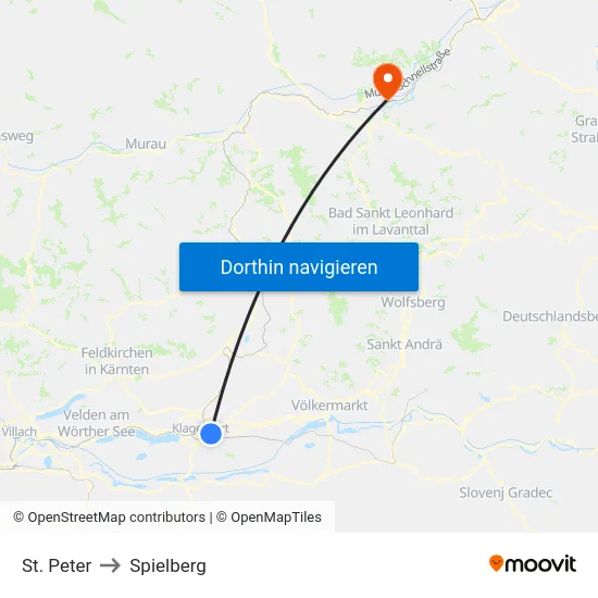St. Peter to Spielberg map