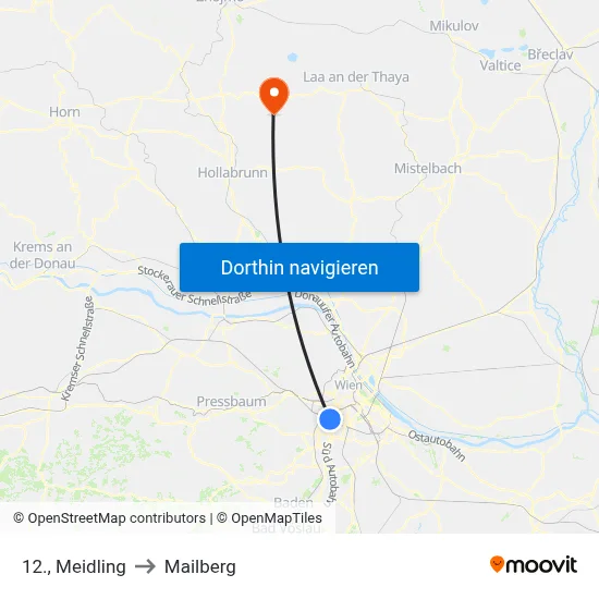 12., Meidling to Mailberg map