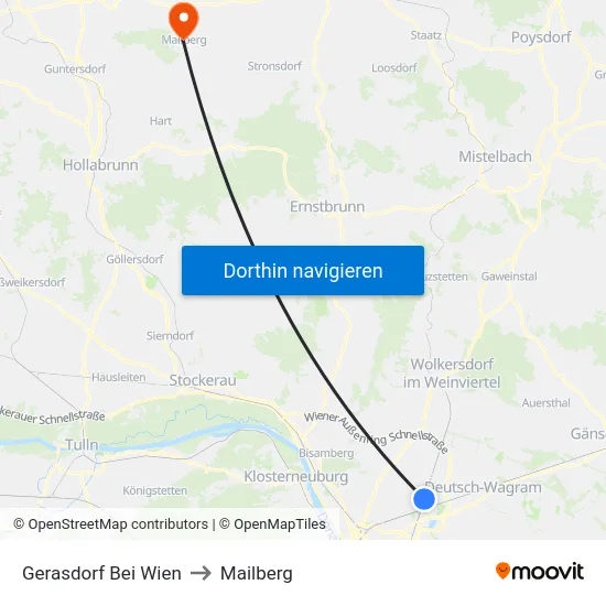Gerasdorf Bei Wien to Mailberg map