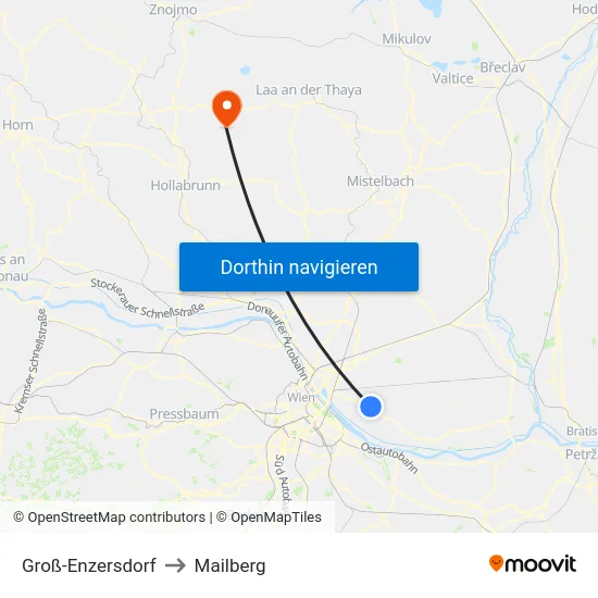 Groß-Enzersdorf to Mailberg map