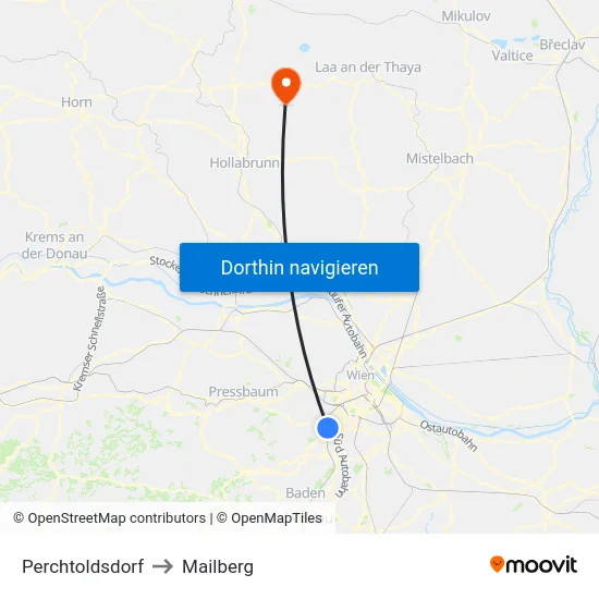 Perchtoldsdorf to Mailberg map