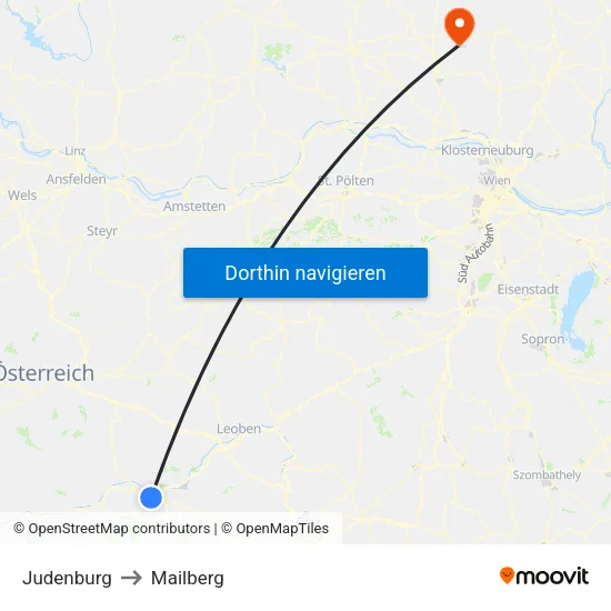 Judenburg to Mailberg map