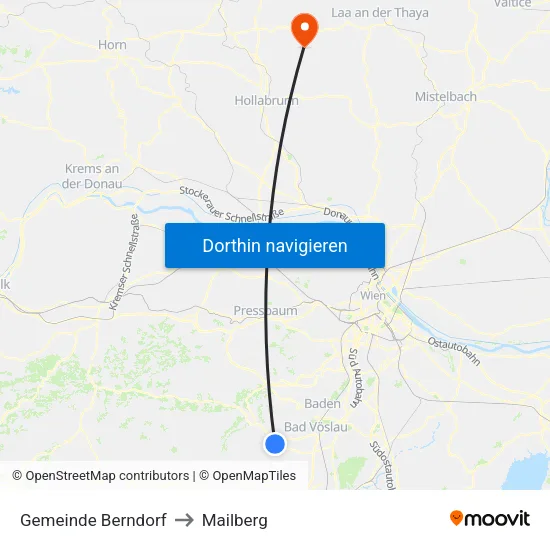 Gemeinde Berndorf to Mailberg map