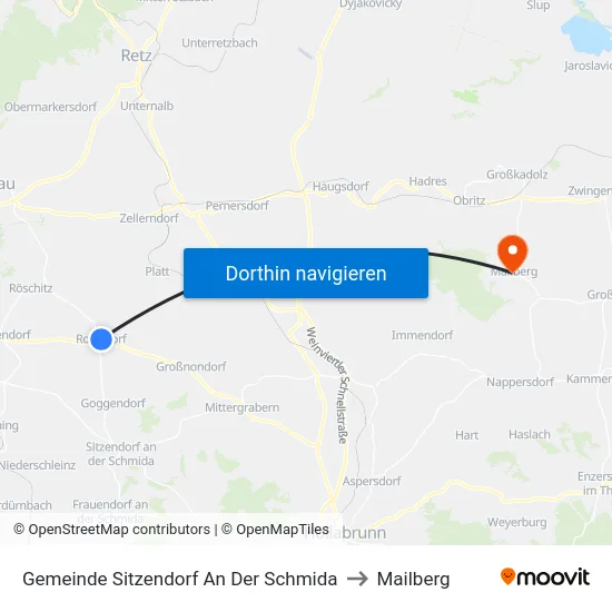 Gemeinde Sitzendorf An Der Schmida to Mailberg map