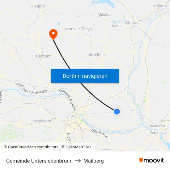 Gemeinde Untersiebenbrunn to Mailberg map