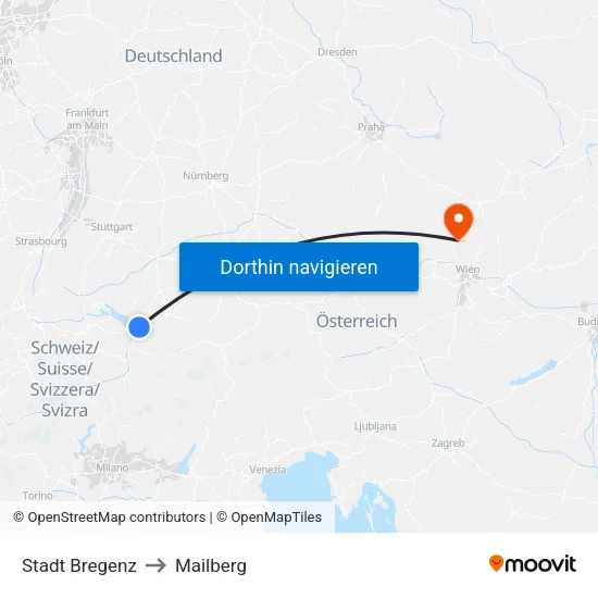 Stadt Bregenz to Mailberg map