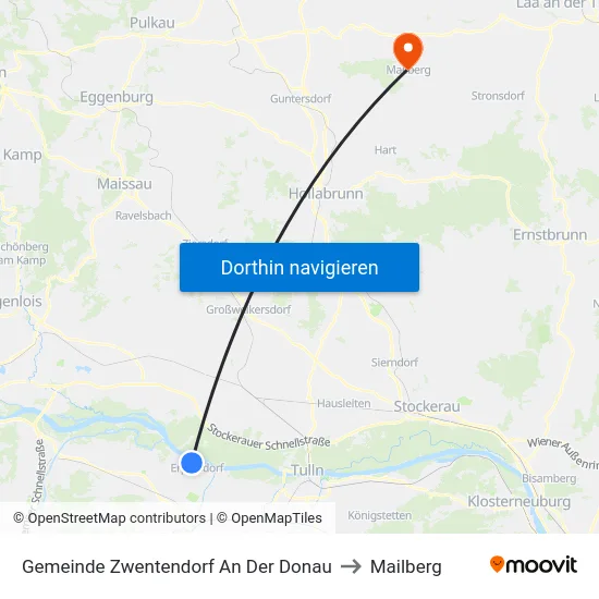 Gemeinde Zwentendorf An Der Donau to Mailberg map