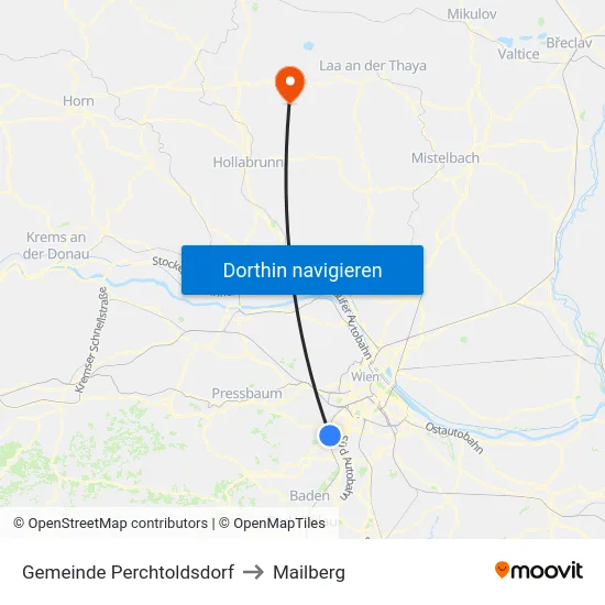 Gemeinde Perchtoldsdorf to Mailberg map