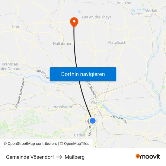 Gemeinde Vösendorf to Mailberg map