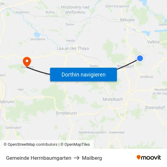 Gemeinde Herrnbaumgarten to Mailberg map