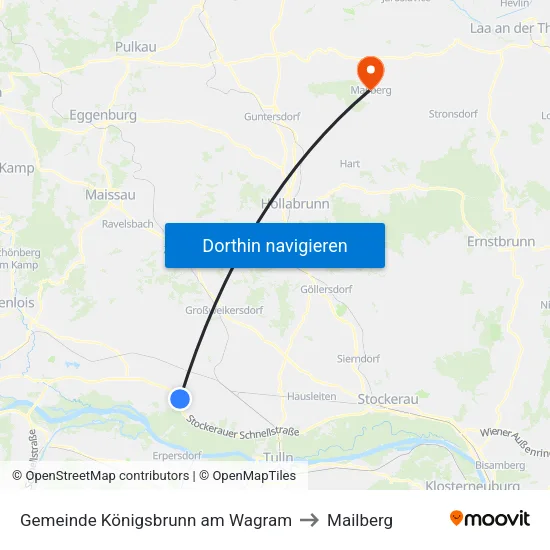 Gemeinde Königsbrunn am Wagram to Mailberg map