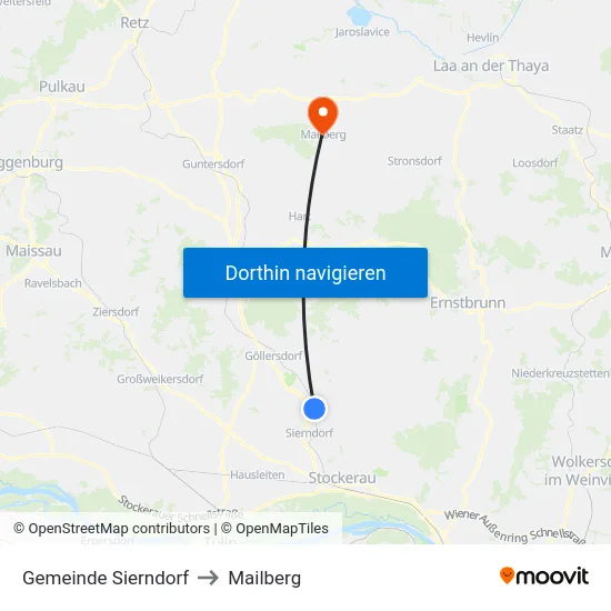 Gemeinde Sierndorf to Mailberg map