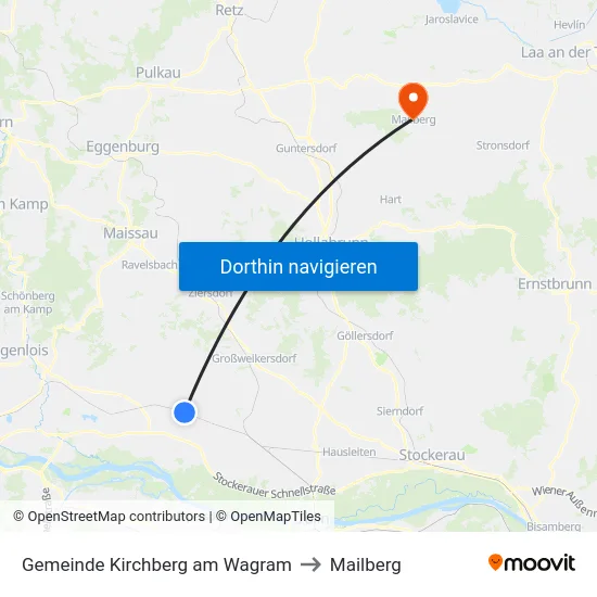 Gemeinde Kirchberg am Wagram to Mailberg map