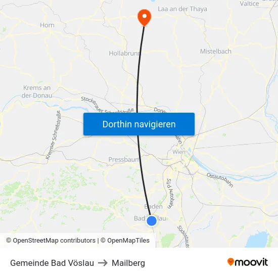 Gemeinde Bad Vöslau to Mailberg map