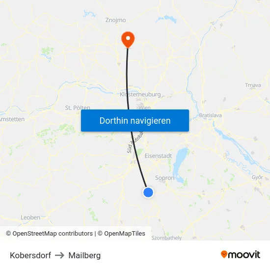 Kobersdorf to Mailberg map