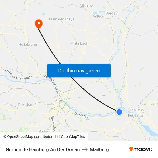 Gemeinde Hainburg An Der Donau to Mailberg map