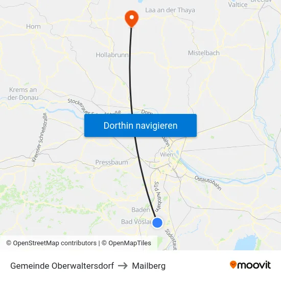 Gemeinde Oberwaltersdorf to Mailberg map