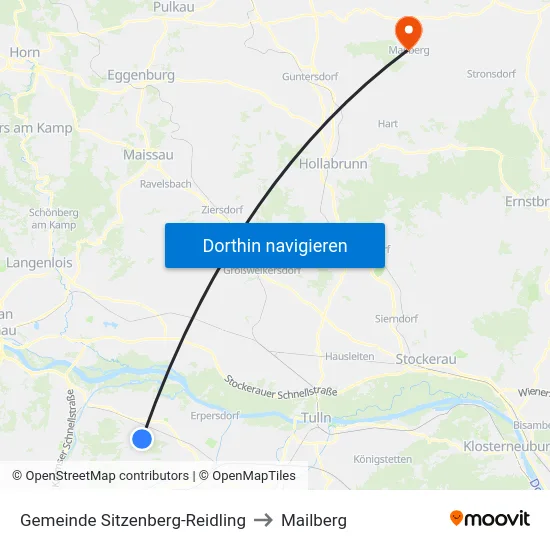 Gemeinde Sitzenberg-Reidling to Mailberg map