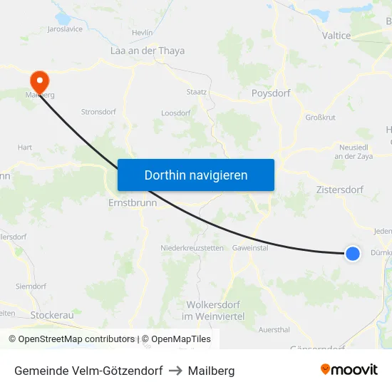 Gemeinde Velm-Götzendorf to Mailberg map
