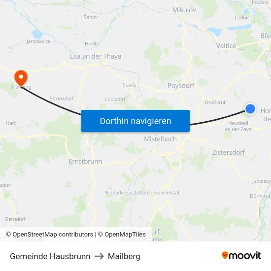 Gemeinde Hausbrunn to Mailberg map