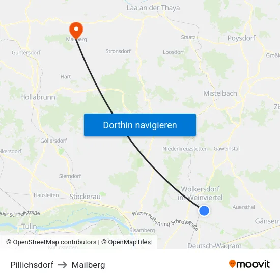 Pillichsdorf to Mailberg map