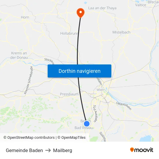 Gemeinde Baden to Mailberg map