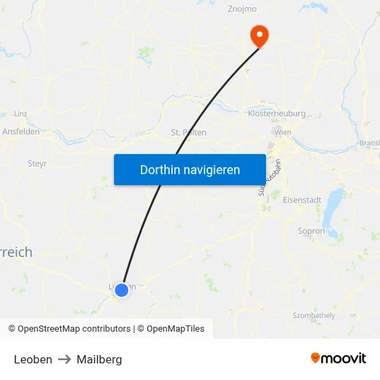 Leoben to Mailberg map