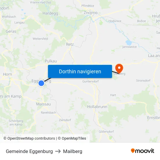 Gemeinde Eggenburg to Mailberg map