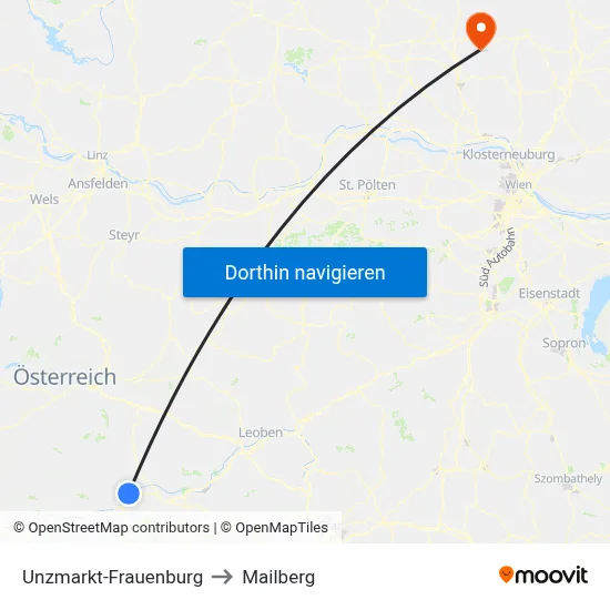 Unzmarkt-Frauenburg to Mailberg map