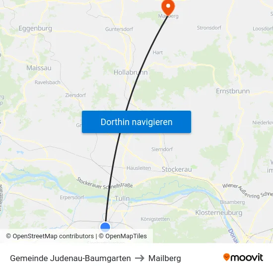 Gemeinde Judenau-Baumgarten to Mailberg map