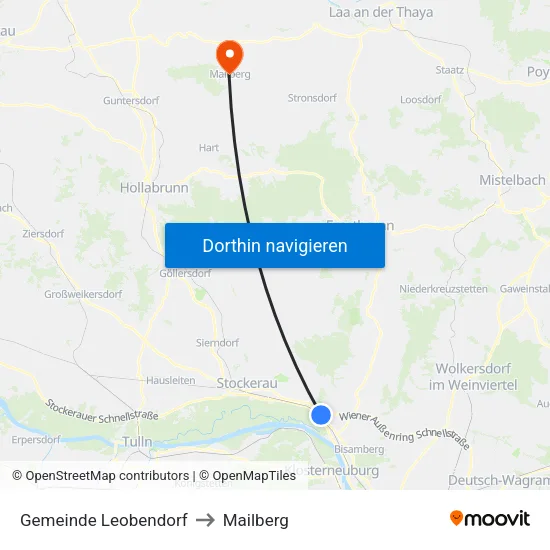 Gemeinde Leobendorf to Mailberg map