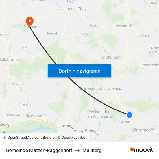 Gemeinde Matzen-Raggendorf to Mailberg map