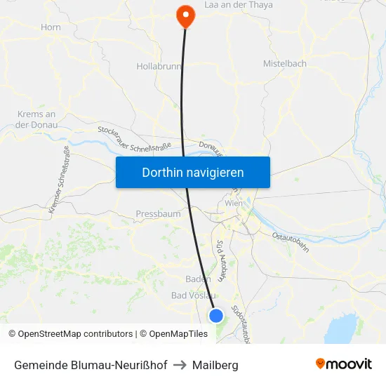 Gemeinde Blumau-Neurißhof to Mailberg map
