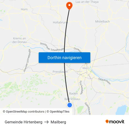 Gemeinde Hirtenberg to Mailberg map