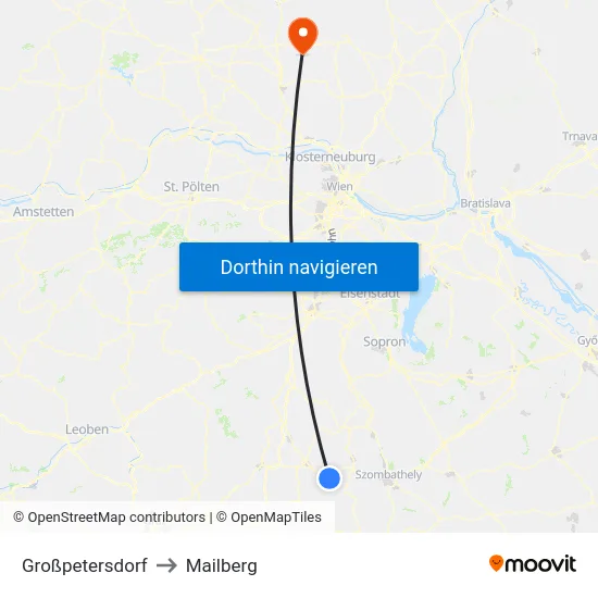 Großpetersdorf to Mailberg map