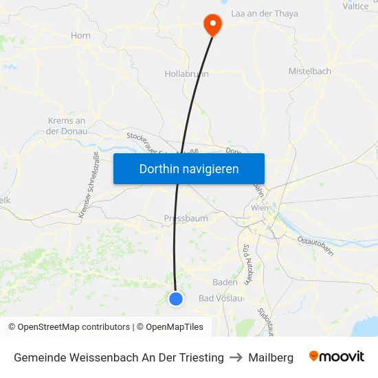 Gemeinde Weissenbach An Der Triesting to Mailberg map