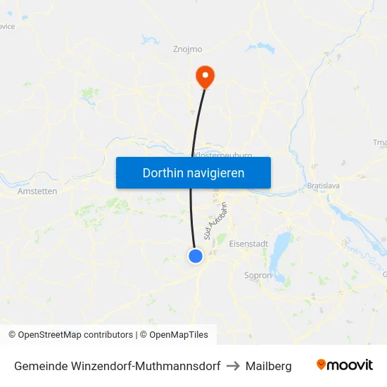 Gemeinde Winzendorf-Muthmannsdorf to Mailberg map