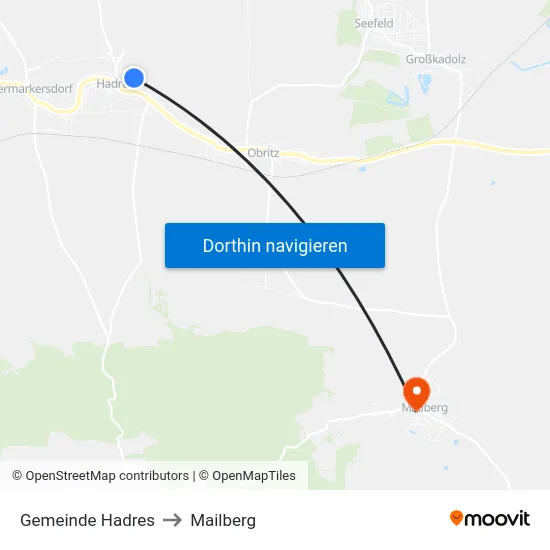Gemeinde Hadres to Mailberg map
