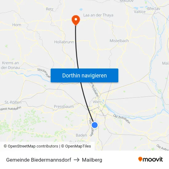 Gemeinde Biedermannsdorf to Mailberg map
