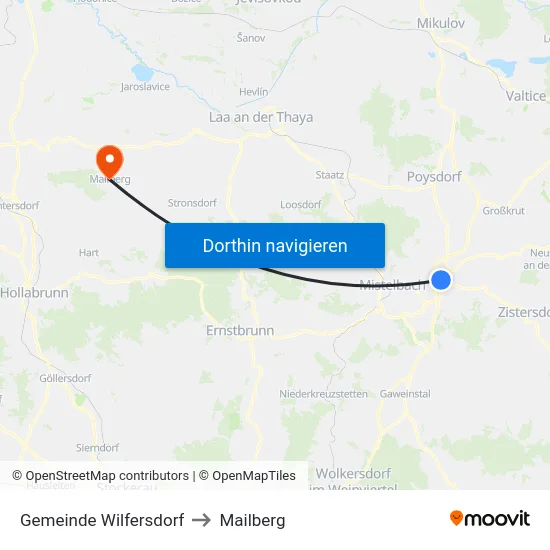 Gemeinde Wilfersdorf to Mailberg map