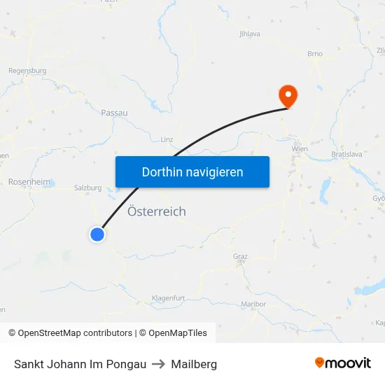 Sankt Johann Im Pongau to Mailberg map