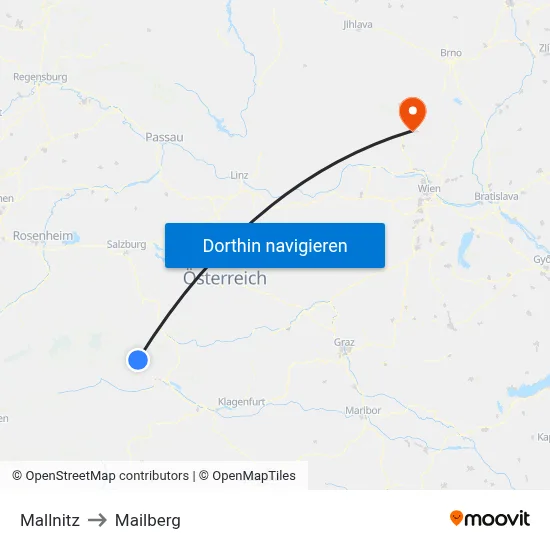 Mallnitz to Mailberg map