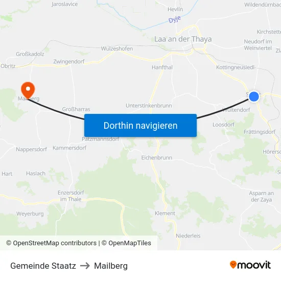 Gemeinde Staatz to Mailberg map
