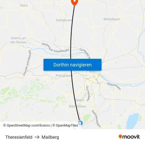 Theresienfeld to Mailberg map